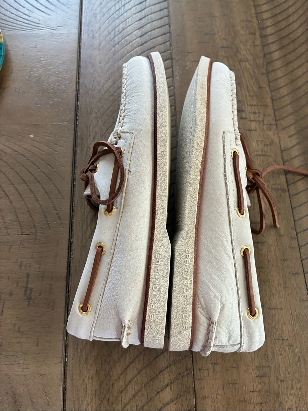 Sperry Men’s White Leather Boat Shoes with Brown Laces